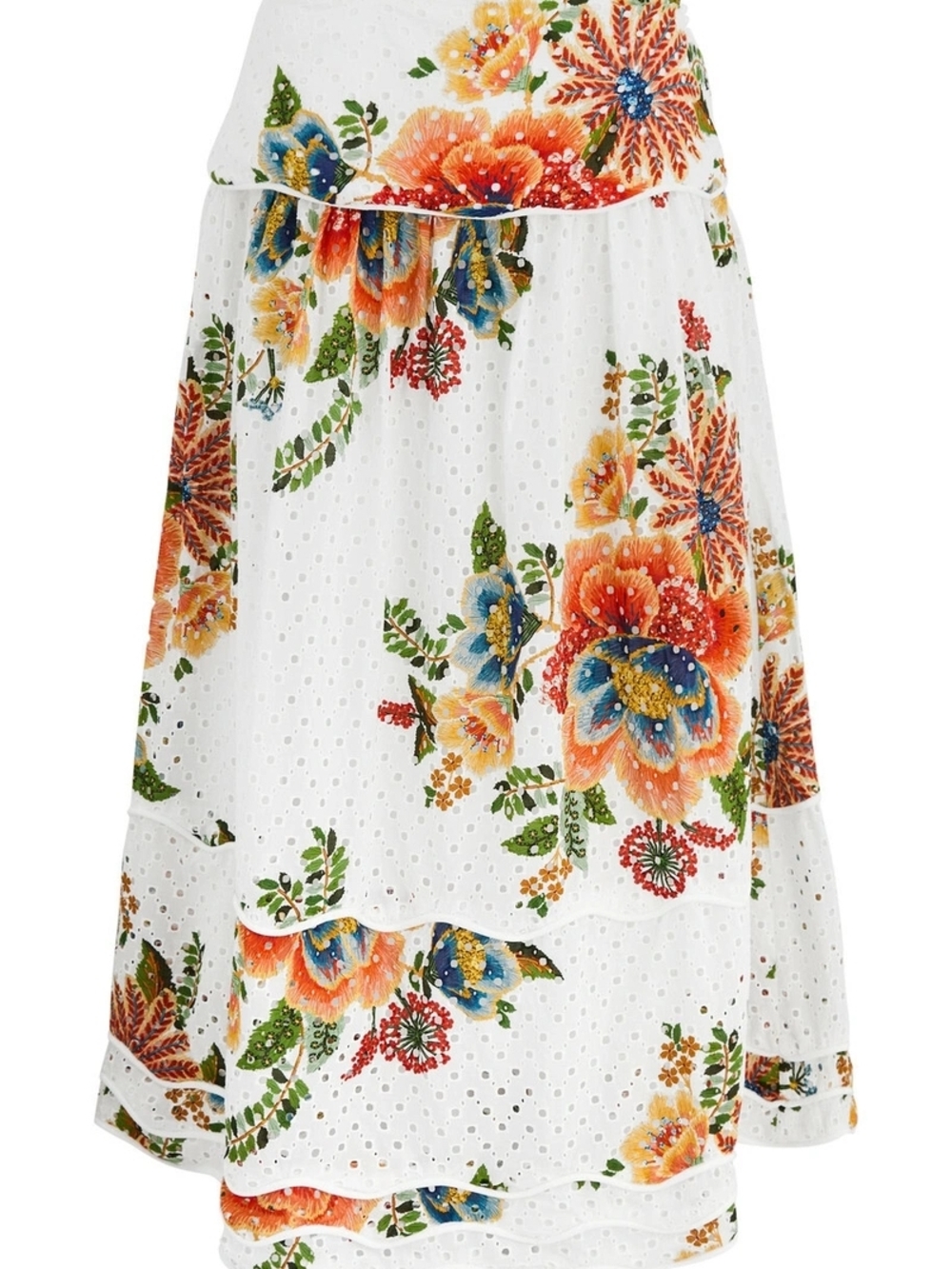 Farm Rio Delicate Garden Broderie Anglaise Cotton Midi Skirt White